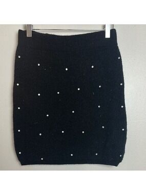 Mainstrip Knit Rhinestone Bejewelled Elastic Waist Pull-On Mini Skirt